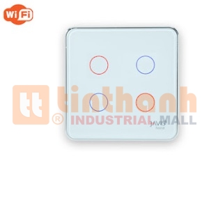 Công tắc thông minh 4 gang vuông viền bạc Javis JS4C-EU-W-F
